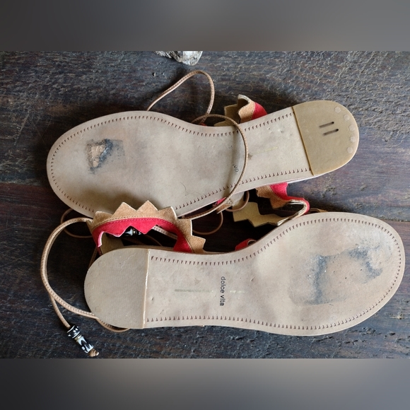 Dolce Vita Pedro Red Tan Suede Boho Wrap Sandals Size 8.5 - Picture 7 of 9